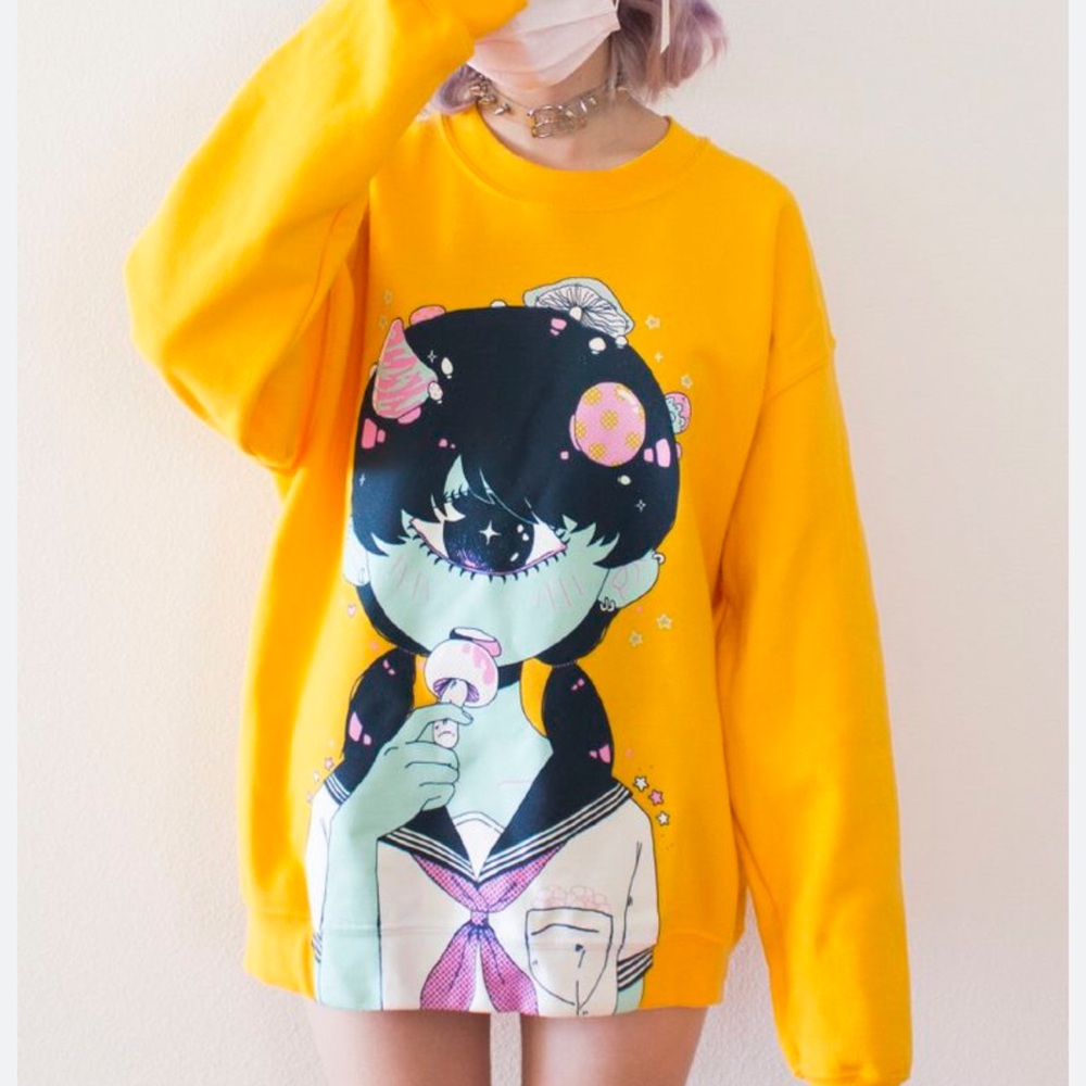 OMOCAT Cyclops Mushroom Girl Mustard Crewneck